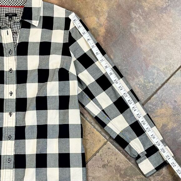 Talbots Petites Black White Buffalo Plaid Button Up MP - Picture 7 of 10